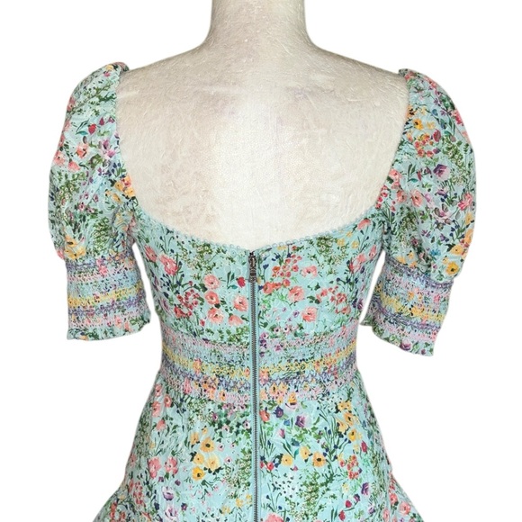 Alice + Olivia Crawford Floral Print Puff Sleeve Sweetheart Neck Mini Dress - 0 - Picture 12 of 16